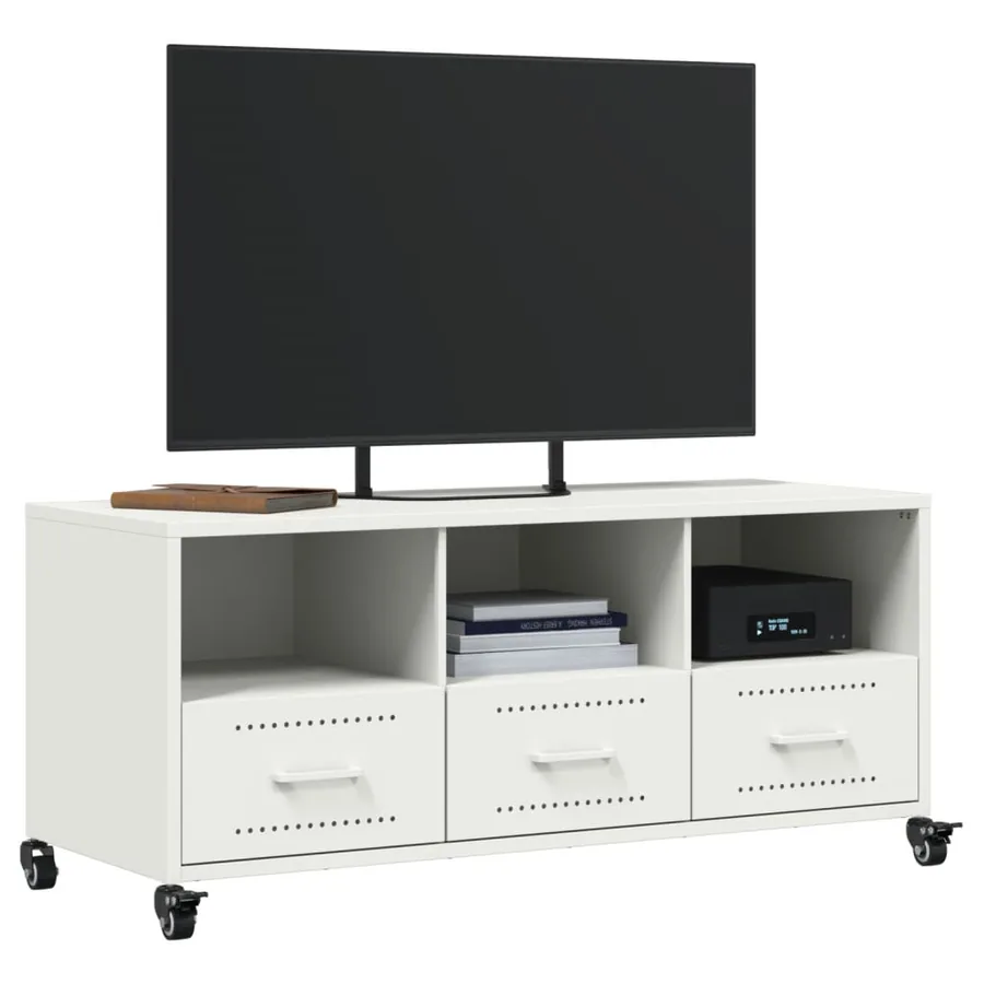 Meuble TV blanc 100,5x39x43,5 cm acier - 4