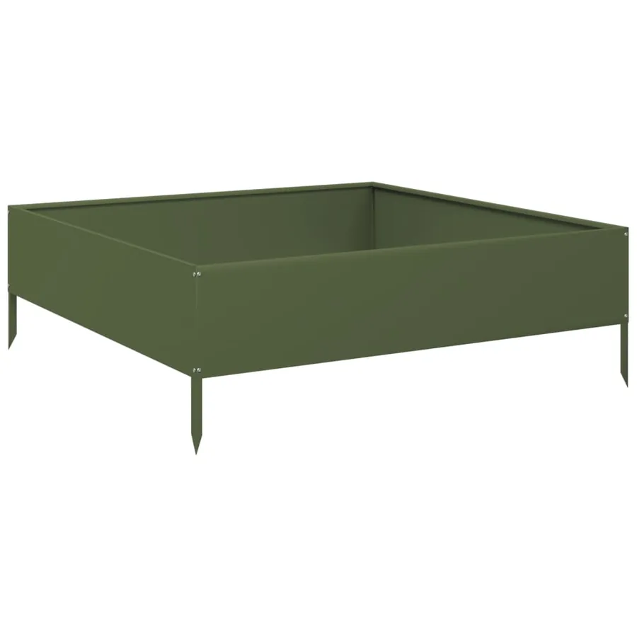 Lit surélevé de jardin vert olive 100x100x33,5 cm acier - 6