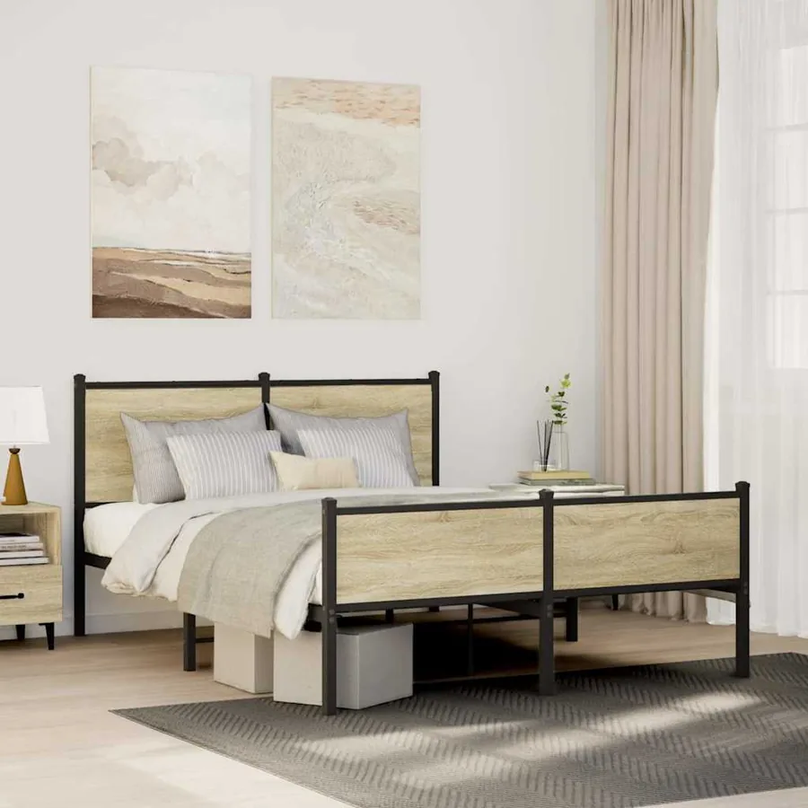 Cadre de lit en métal sans matelas chêne sonoma 150x200 cm