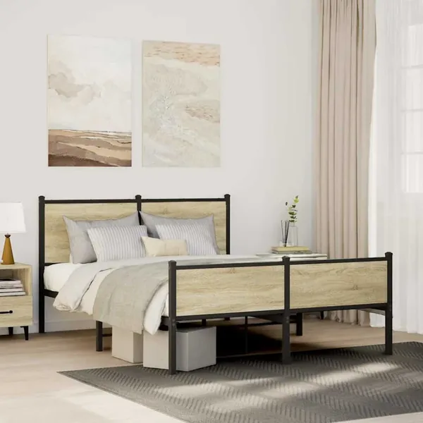 Cadre de lit en métal sans matelas chêne sonoma 150x200 cm