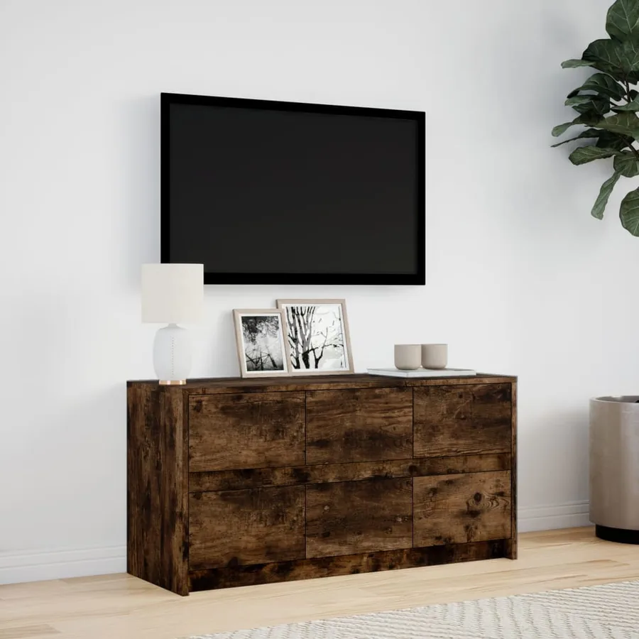 Meuble TV avec LED chêne fumé 100x34x50 cm bois d'ingénierie - 3