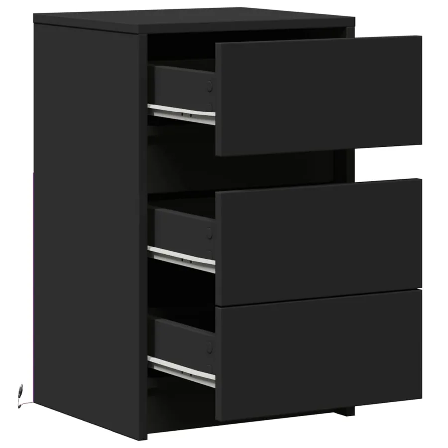 Armoire de chevet avec lumières LED noir bois d'ingénierie - 12