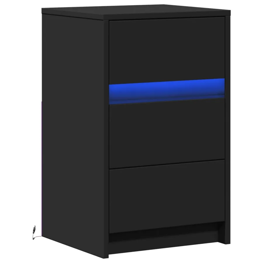 Armoire de chevet avec lumières LED noir bois d'ingénierie - 3