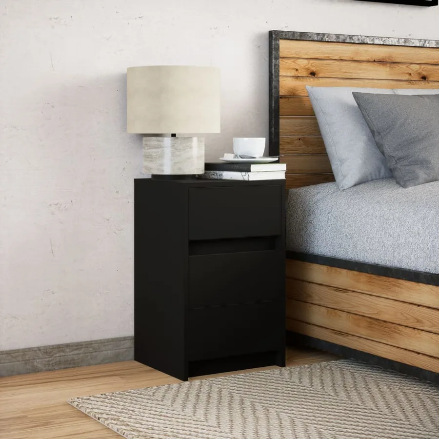 Armoire de chevet avec lumières LED noir bois d'ingénierie - 4