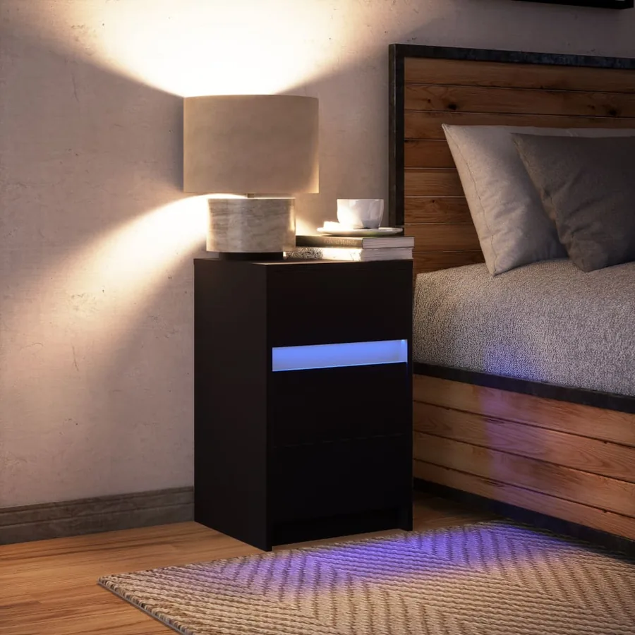 Armoire de chevet avec lumières LED noir bois d'ingénierie - 5