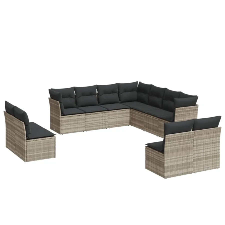 Salon de jardin 11 pcs avec coussins gris clair résine tressée - 2