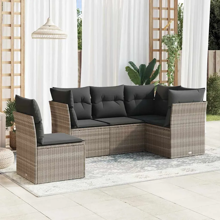 Salon de jardin 5 pcs avec coussins gris clair résine tressée