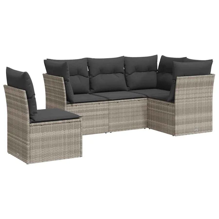Salon de jardin 5 pcs avec coussins gris clair résine tressée - 2