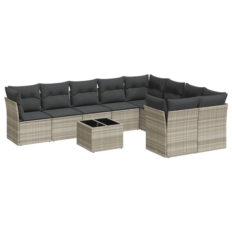 Salon de jardin avec coussins 10 pcs gris clair résine tressée - 2