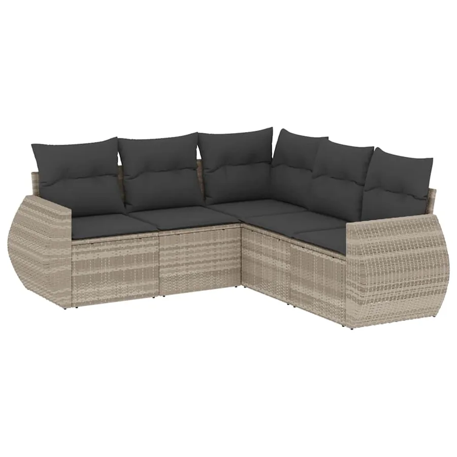 Salon de jardin 5 pcs avec coussins gris clair résine tressée - 2