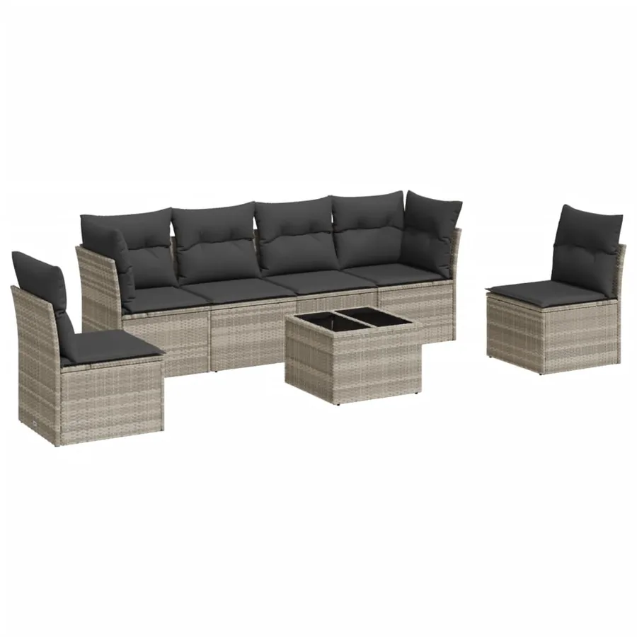 Salon de jardin avec coussins 7 pcs gris clair résine tressée - 2