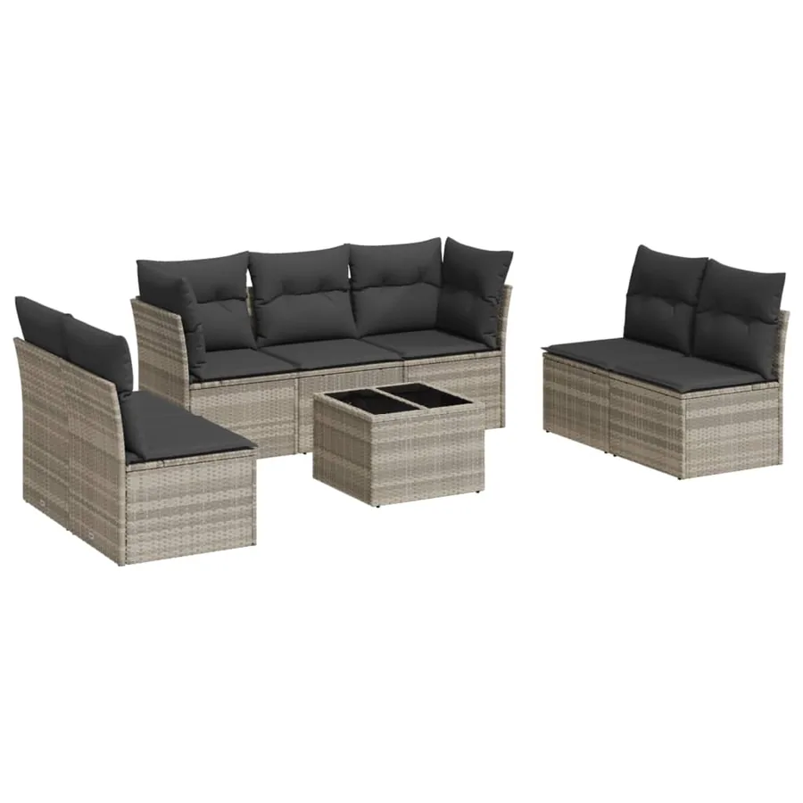 Salon de jardin 8 pcs avec coussins gris clair résine tressée - 2