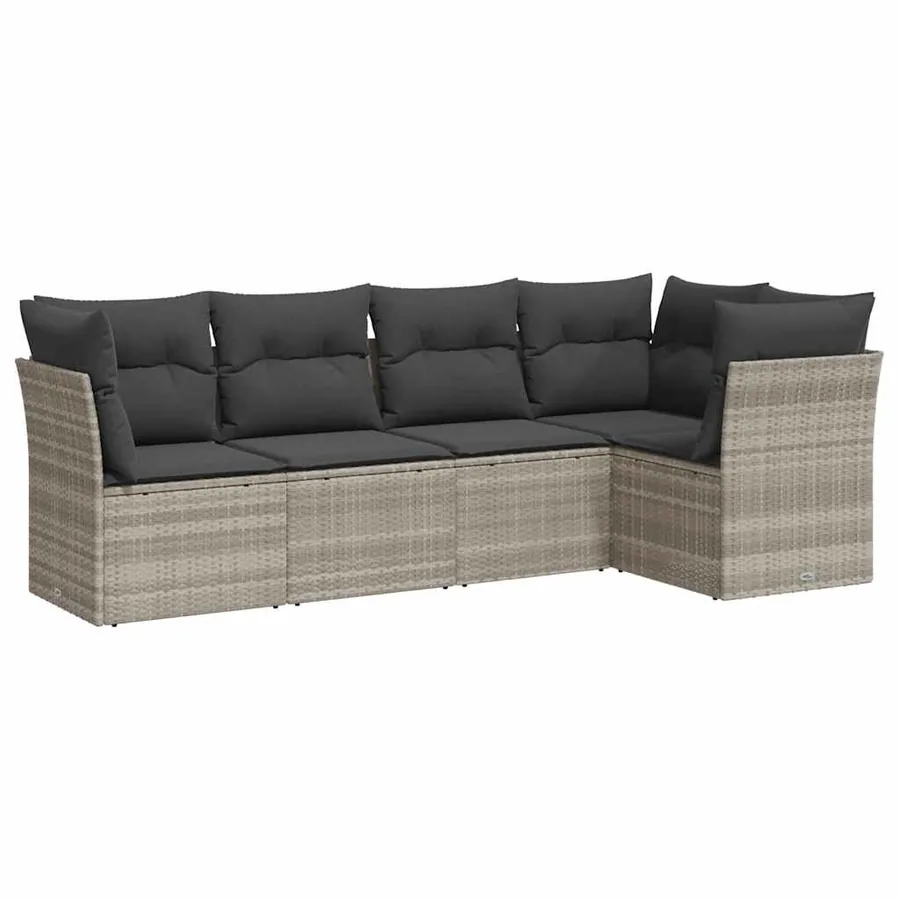 Salon de jardin 5 pcs avec coussins gris clair résine tressée - 2