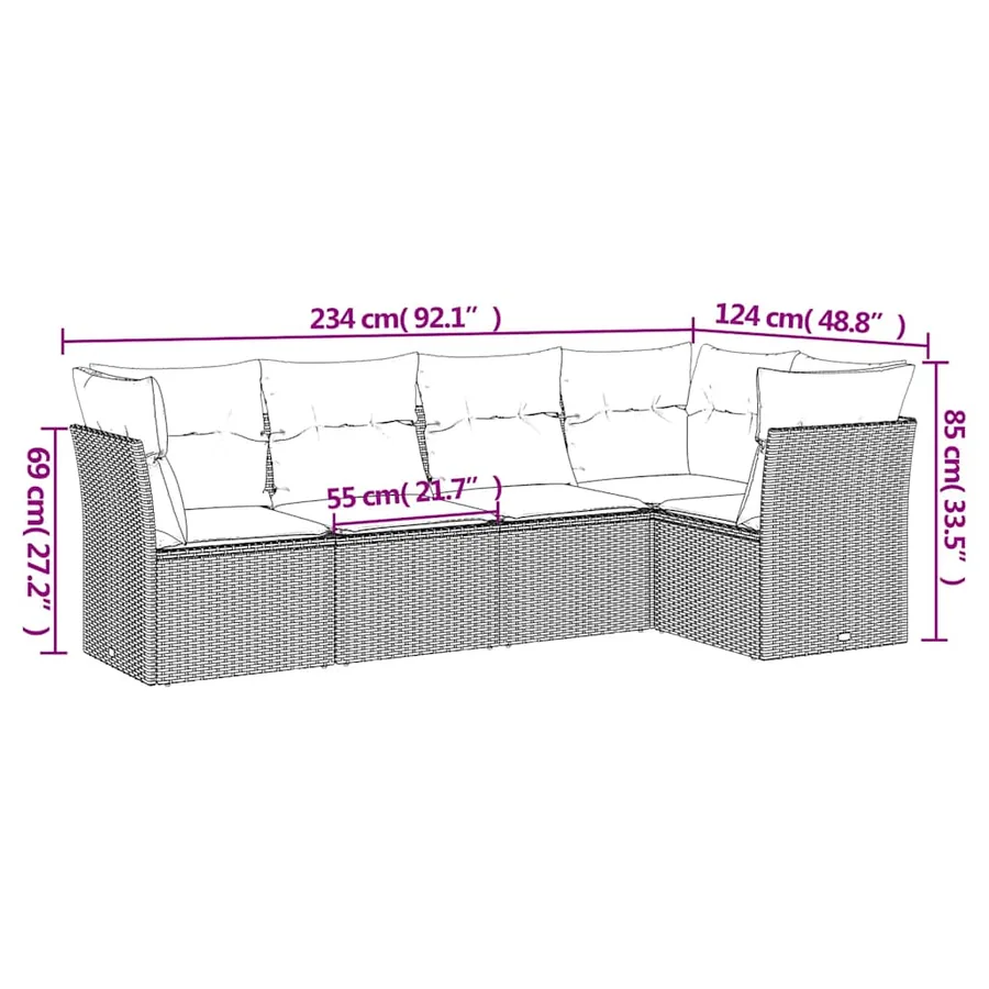 Salon de jardin 5 pcs avec coussins gris clair résine tressée - 3