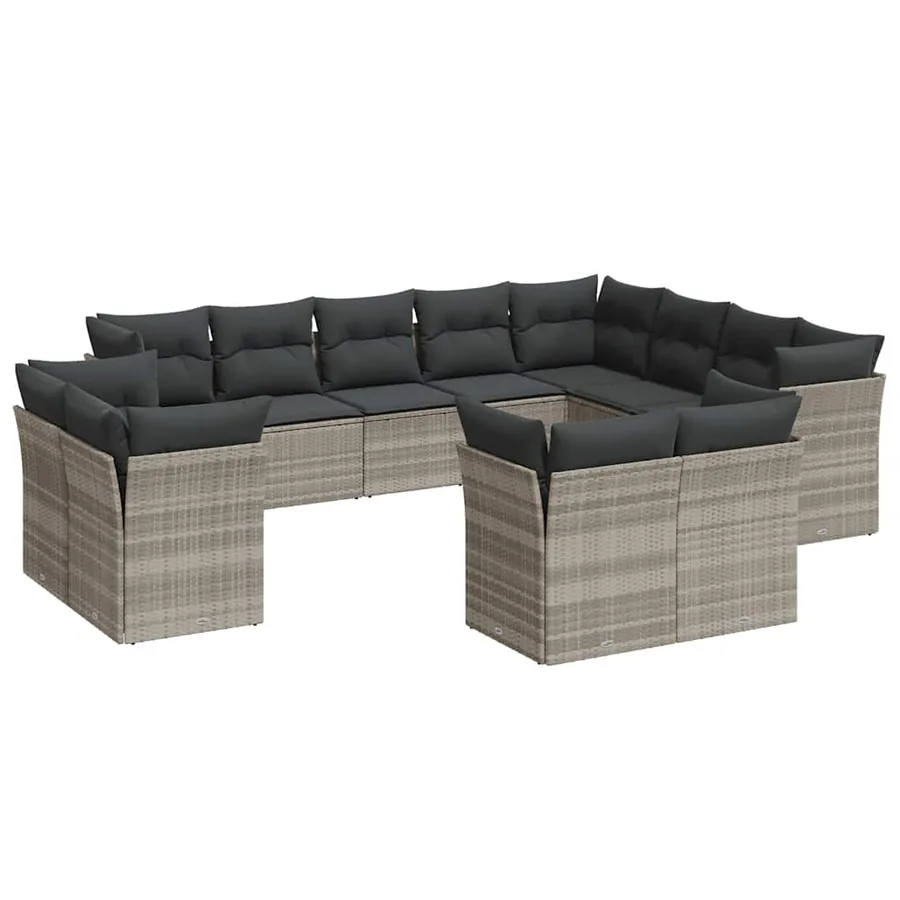 Salon de jardin avec coussins 12 pcs gris clair résine tressée - 2