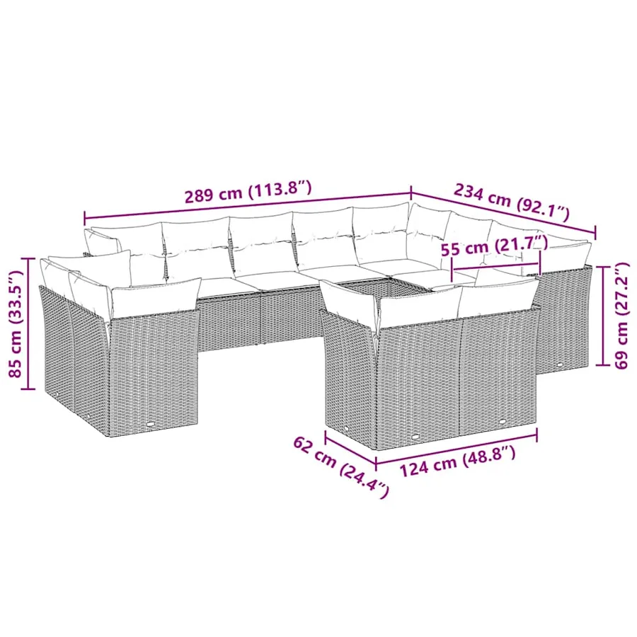 Salon de jardin avec coussins 12 pcs gris clair résine tressée - 3