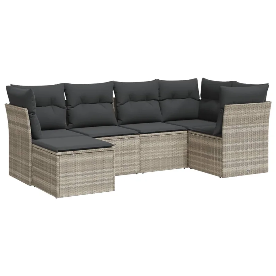 Salon de jardin 6 pcs avec coussins gris clair résine tressée - 2