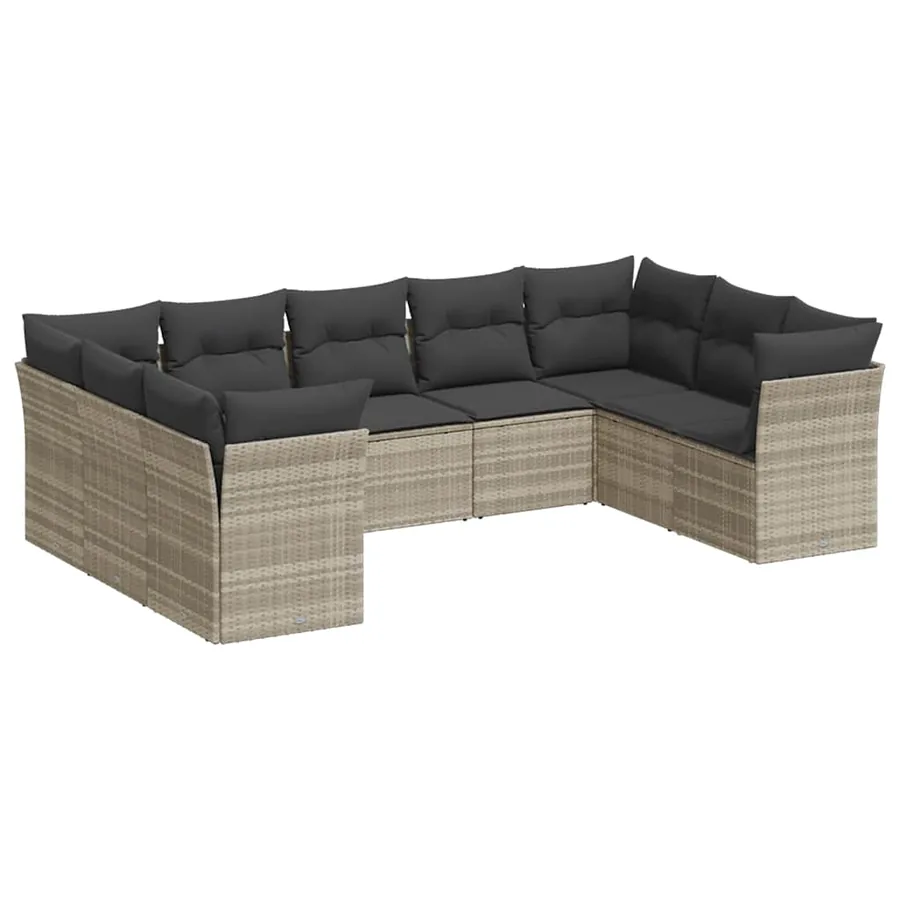 Salon de jardin 9 pcs avec coussins gris clair résine tressée - 2