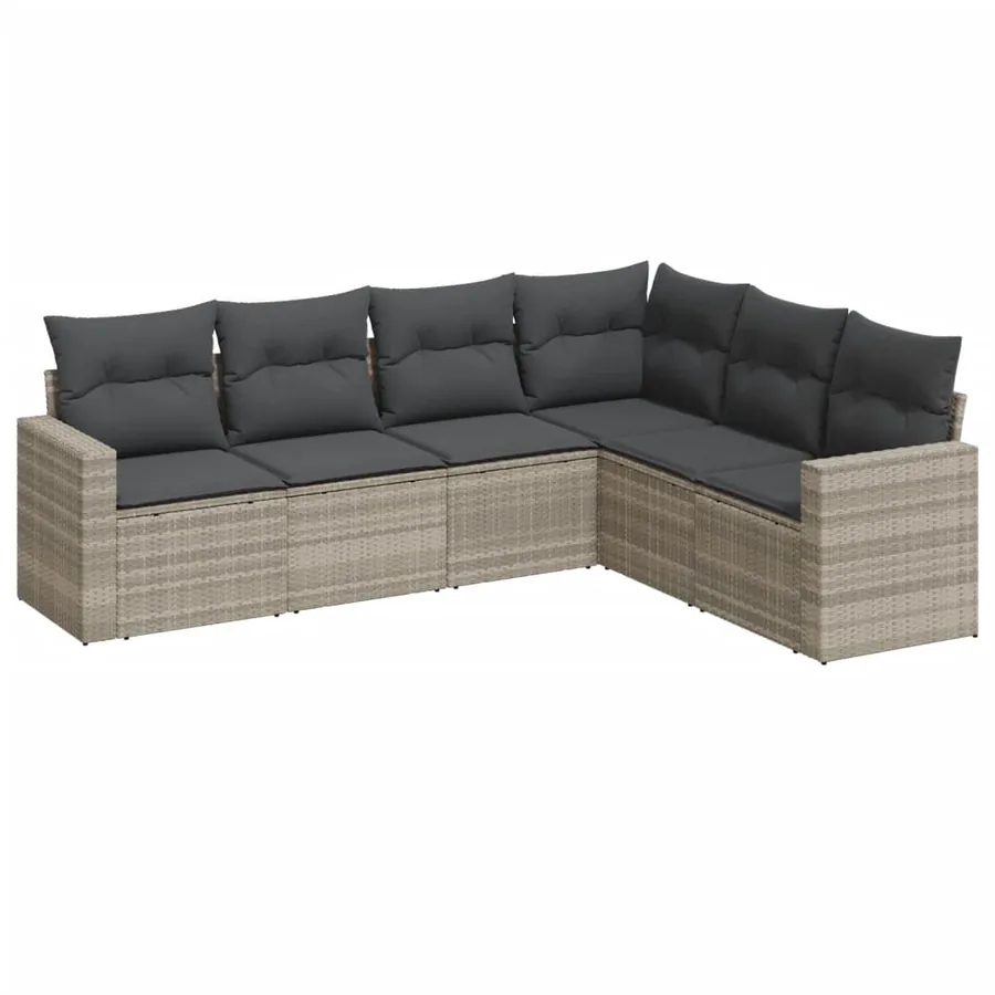 Salon de jardin 6 pcs avec coussins gris clair résine tressée - 2