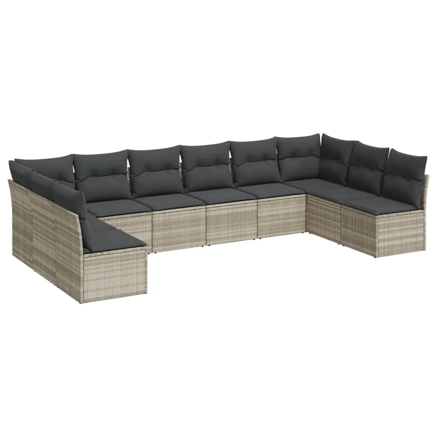 Salon de jardin avec coussins 10 pcs gris clair résine tressée - 2