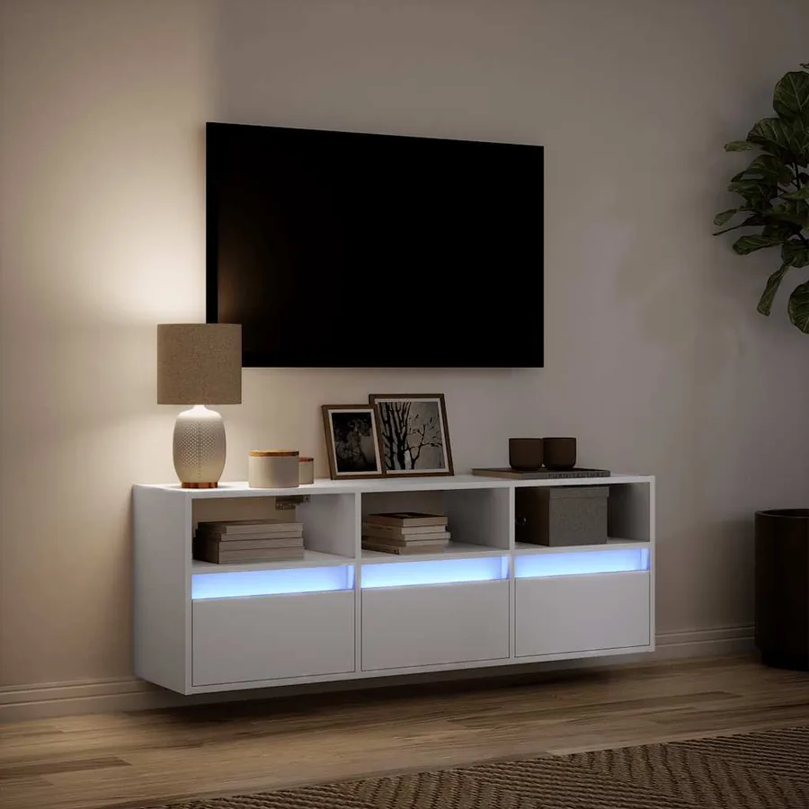 Meuble TV mural avec lumières LED blanc 130x31x45 cm - 5