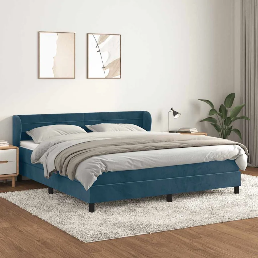Sommier à lattes de lit et matelas Bleu foncé 180x200cm Velours