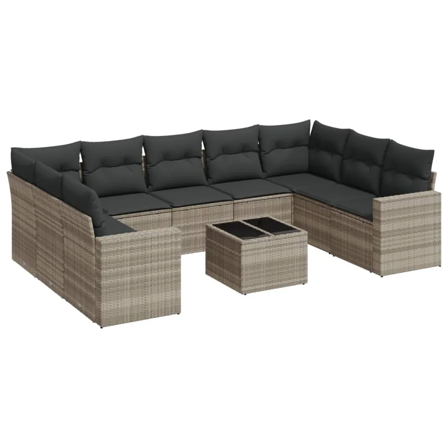 Salon de jardin avec coussins 10 pcs gris clair résine tressée - 2
