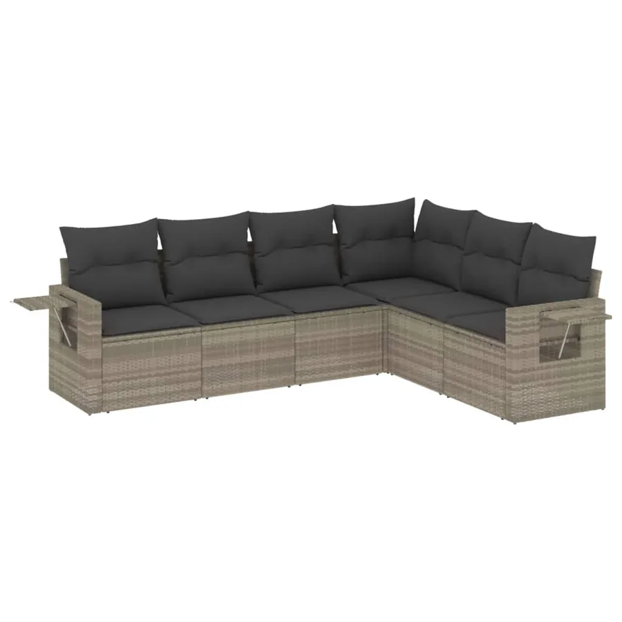 Salon de jardin 6 pcs avec coussins gris clair résine tressée - 2