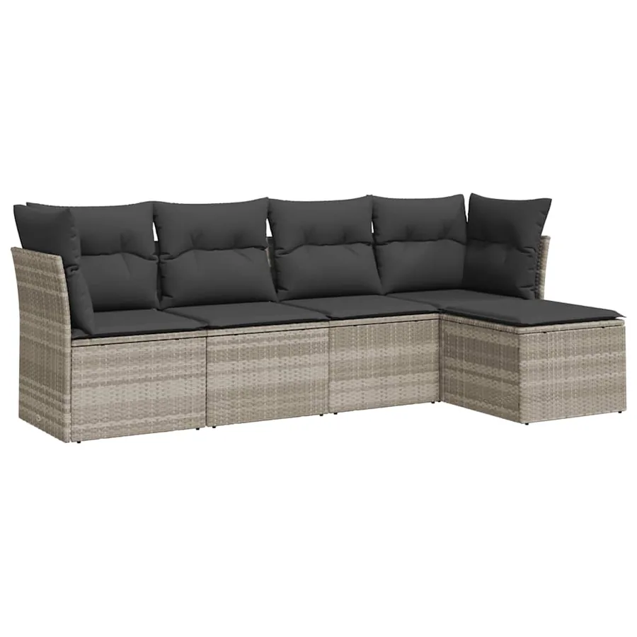 Salon de jardin 5 pcs avec coussins gris clair résine tressée - 2