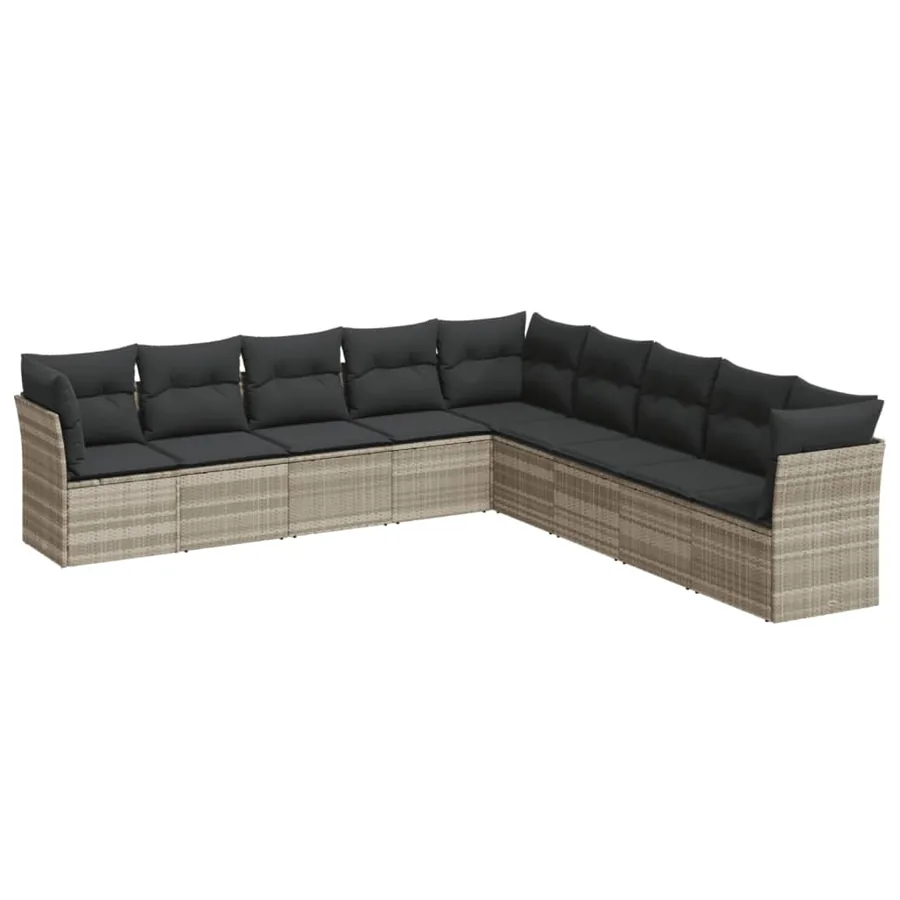 Salon de jardin 9 pcs avec coussins gris clair résine tressée - 2