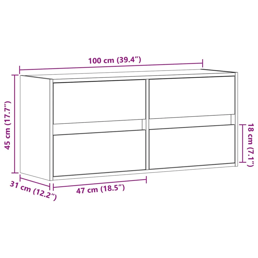 Meuble TV mural avec lumières LED blanc 100x31x45 cm - 16