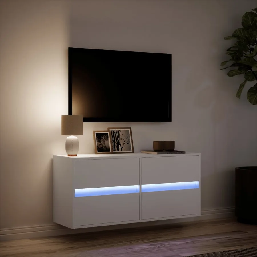 Meuble TV mural avec lumières LED blanc 100x31x45 cm - 5
