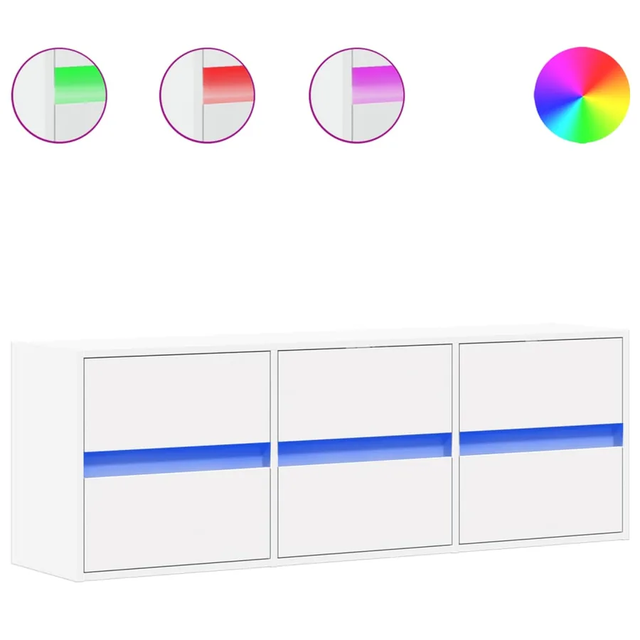 Meuble TV mural avec lumières LED blanc 130x31x45 cm - 2