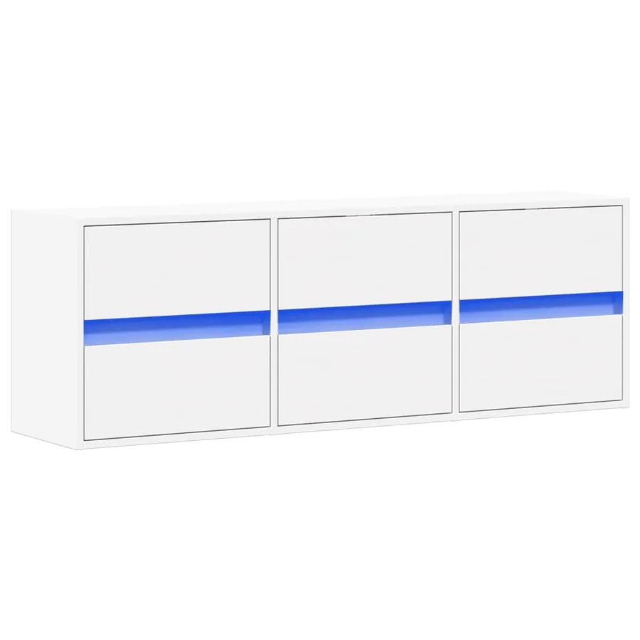 Meuble TV mural avec lumières LED blanc 130x31x45 cm - 3