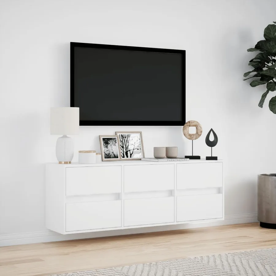 Meuble TV mural avec lumières LED blanc 130x31x45 cm - 4