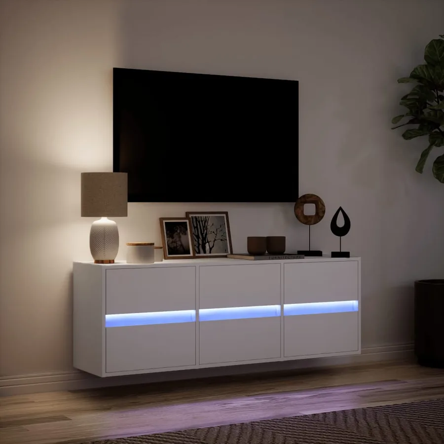 Meuble TV mural avec lumières LED blanc 130x31x45 cm - 5