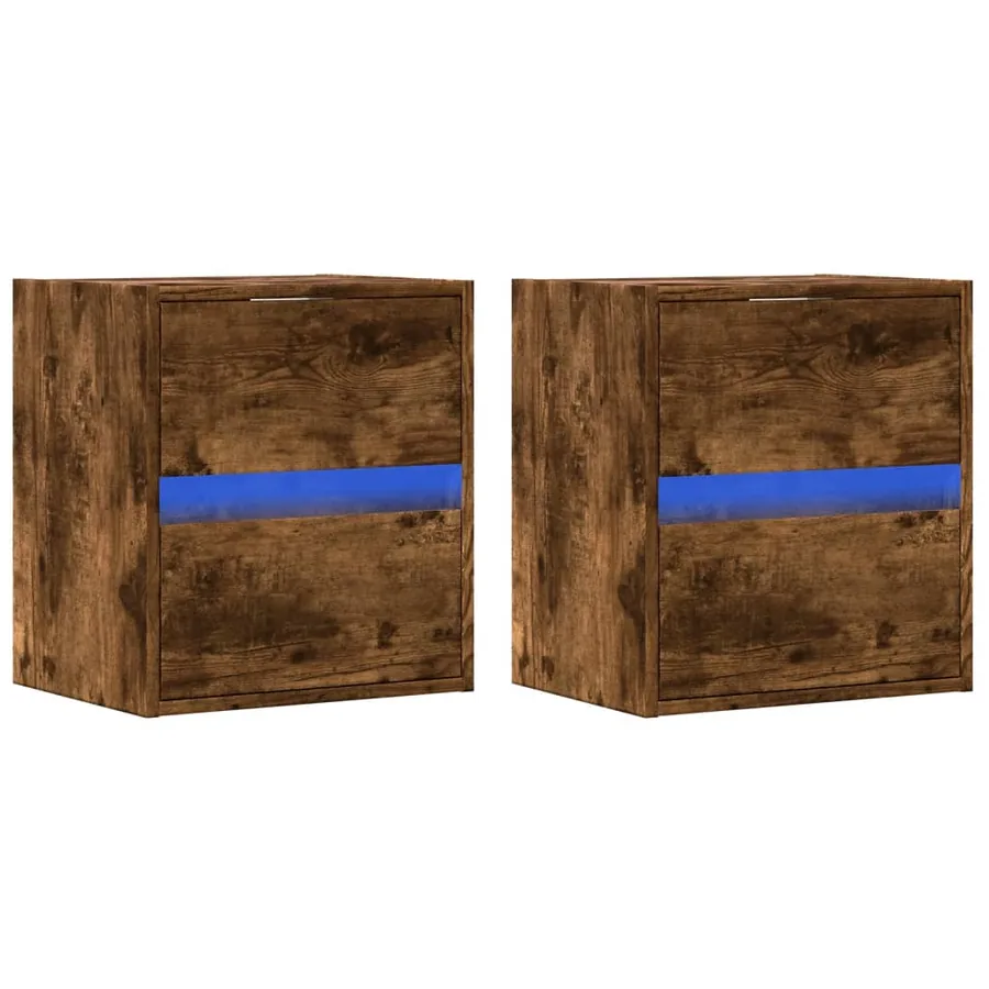Tables de chevet murales avec lumières LED 2 pcs chêne fumé - 5