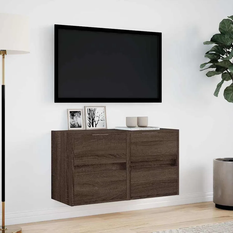Meubles TV muraux lumières LED 2 pcs chêne marron 41x31x45 cm - 4