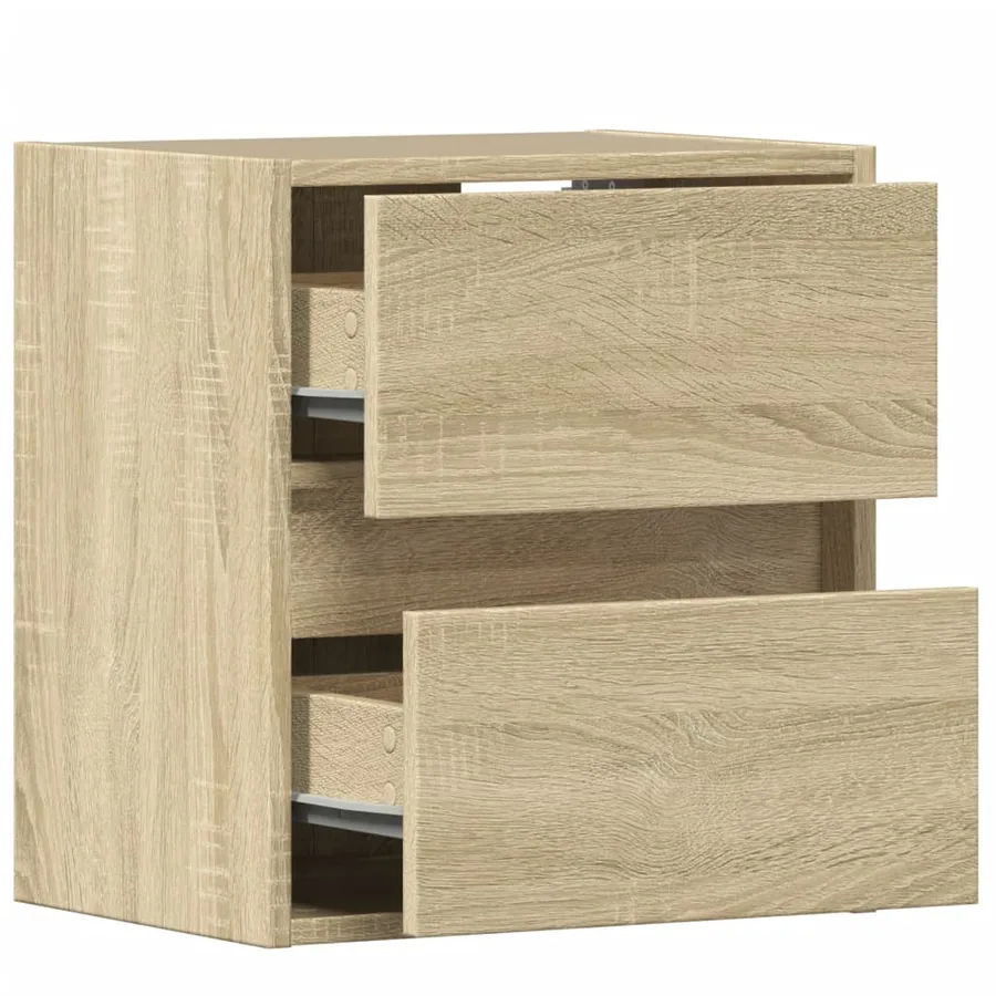 Tables de chevet murales avec lumières LED 2 pcs chêne sonoma - 9