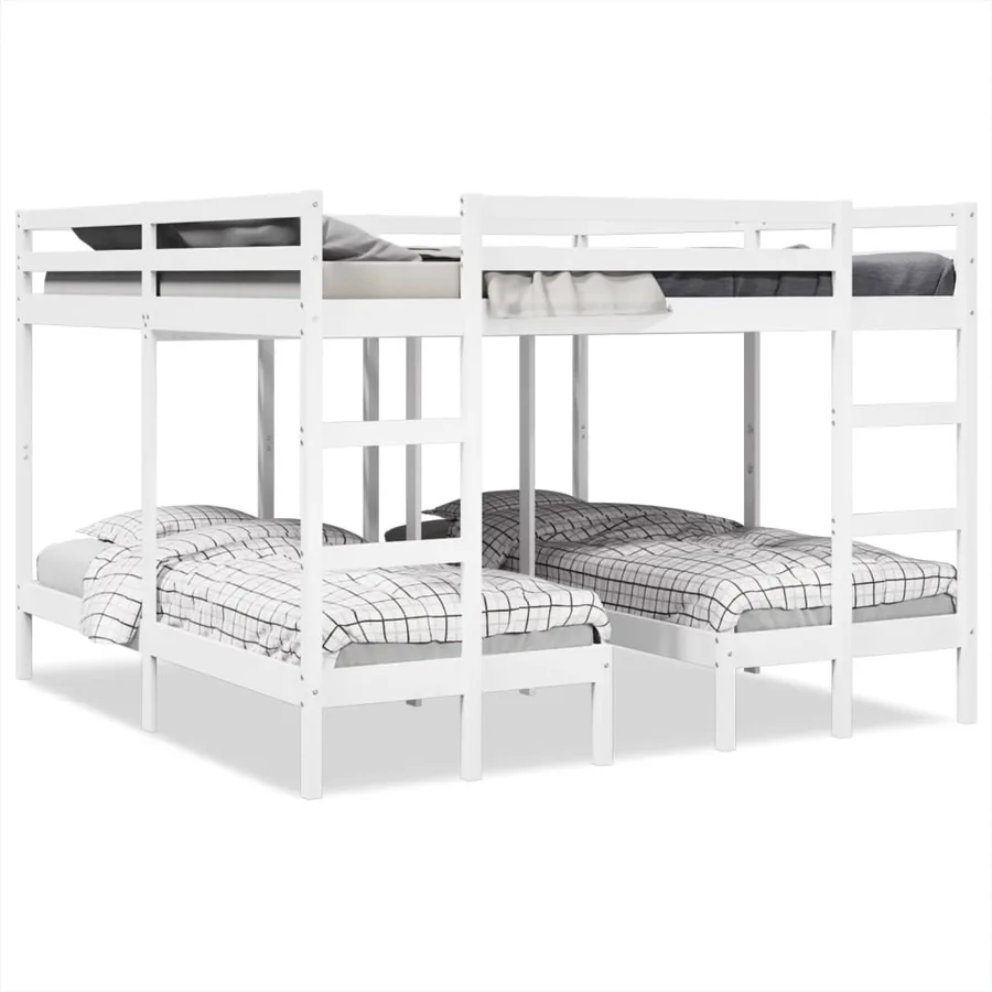 Lit superposé triple blanc 200x200/80x200 cm bois de pin massif