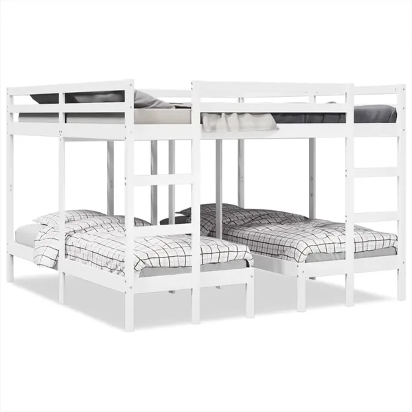Lit superposé triple blanc 200x200/80x200 cm bois de pin massif