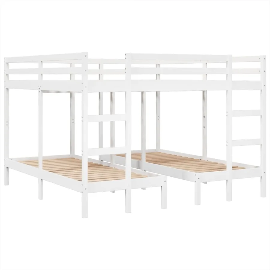 Lit superposé triple blanc 200x200/80x200 cm bois de pin massif - 2