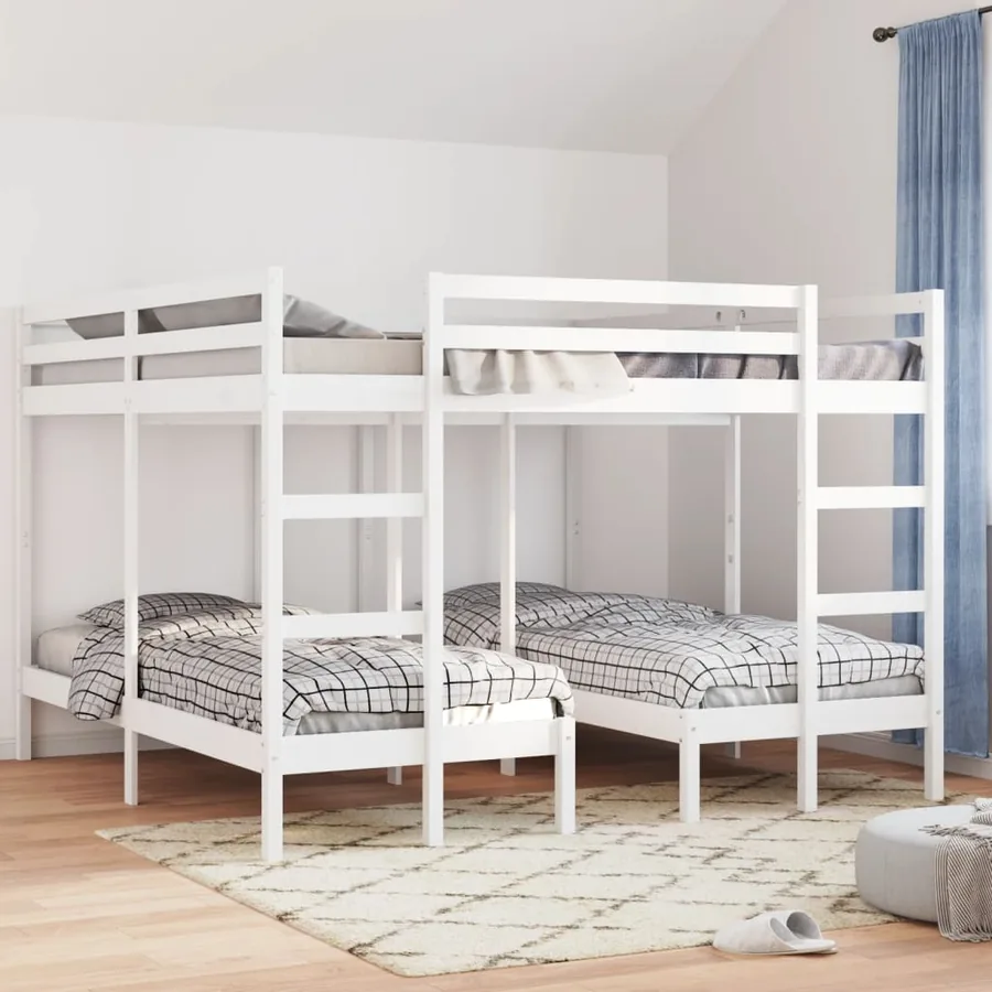Lit superposé triple blanc 200x200/80x200 cm bois de pin massif - 3