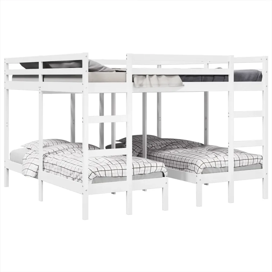 Lit superposé triple blanc 200x200/80x200 cm bois de pin massif - 4