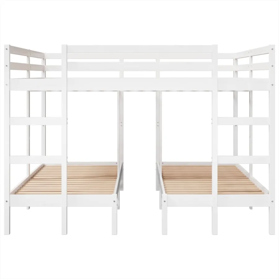 Lit superposé triple blanc 200x200/80x200 cm bois de pin massif - 5
