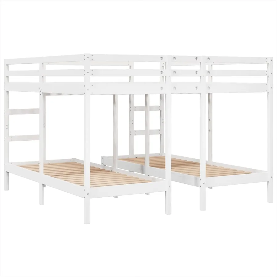 Lit superposé triple blanc 200x200/80x200 cm bois de pin massif - 7