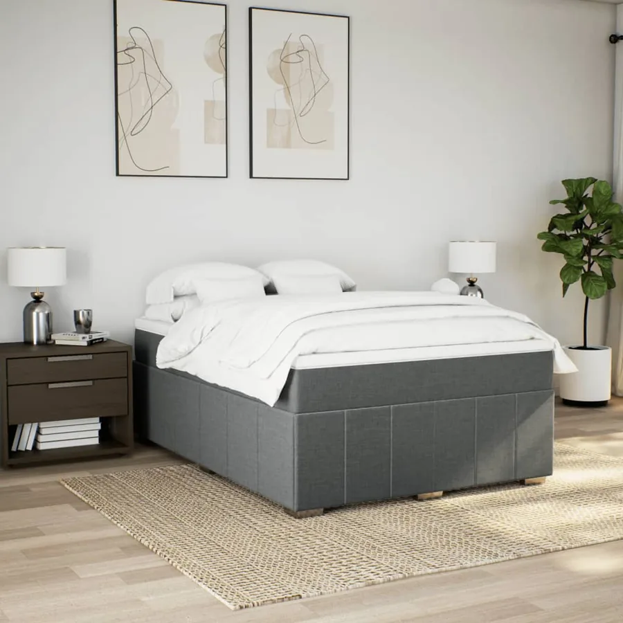 Sommier à lattes de lit avec matelas Gris foncé 160x200cm Tissu - 3