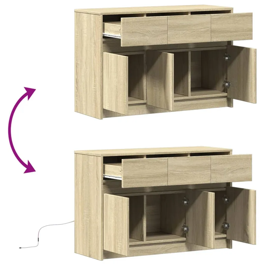Meuble TV avec LED chêne sonoma 91x34x61 cm bois d'ingénierie - 9