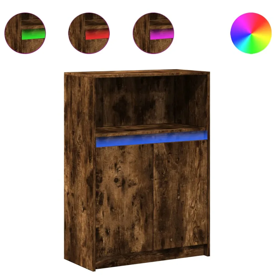 Buffet avec LED chêne fumé 72x34x100 cm bois d'ingénierie - 2