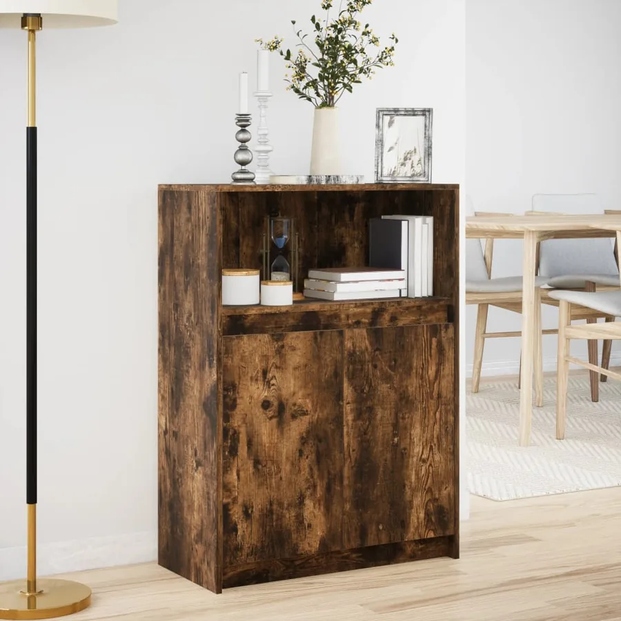 Buffet avec LED chêne fumé 72x34x100 cm bois d'ingénierie - 4